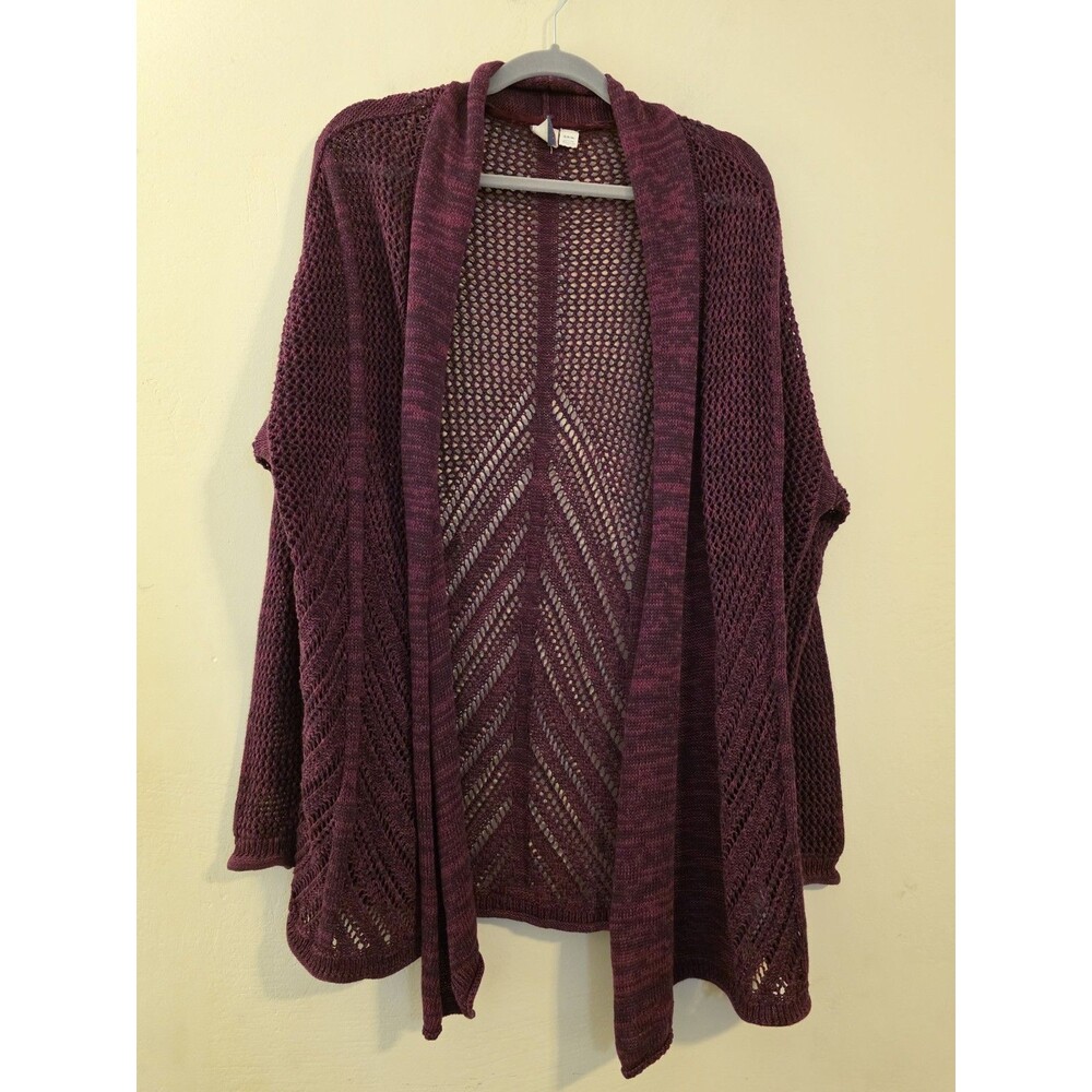 Roxy Women's Sm Take‎ Stock Long Open Weave Boho Purple Maroon Cardigan Sweater
